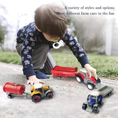 Kid's Farm Tractor Toys with Trailers,Alloy and ABS Cake Decorating Car Truck Realistic Tractor Vehicle Value Play Set Toy 4)