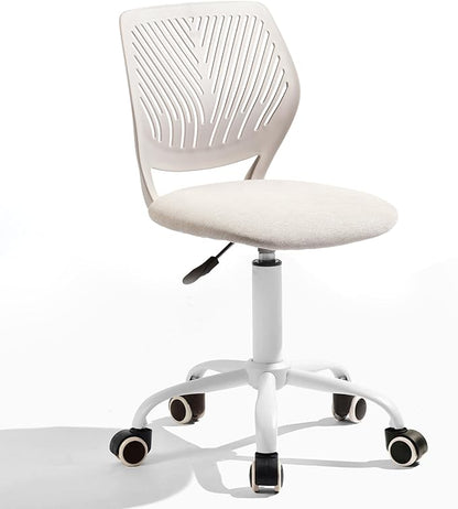 Homy Casa Armless Home Office Desk Chair, Colorful Task Chair with Soft Mesh Padded Cushion, Height Adjustable Swivel Study Computer Chair for for Girls Boys Teens (Beige, 1PC)