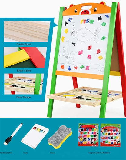 Wooden Art Easel for Kids (Double Sided) - Standing Whiteboard Chalkboard Small Toddler Toys - Includes ABC Numbers GD-023-N