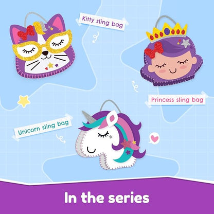 Bloomingo Art & Craft Kit - Princess Sling Bag: Fun Mess Free Arts & Craft Kit for Kids; Design Your Own Magical DIY Craft Bag; Birthday Gift for Girls & Boys Multicolor