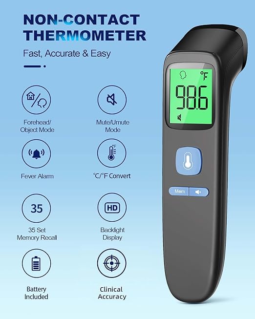ANMEATE No-Touch Forehead Thermometer for Adults, Infrared Digital Thermometer for Kids