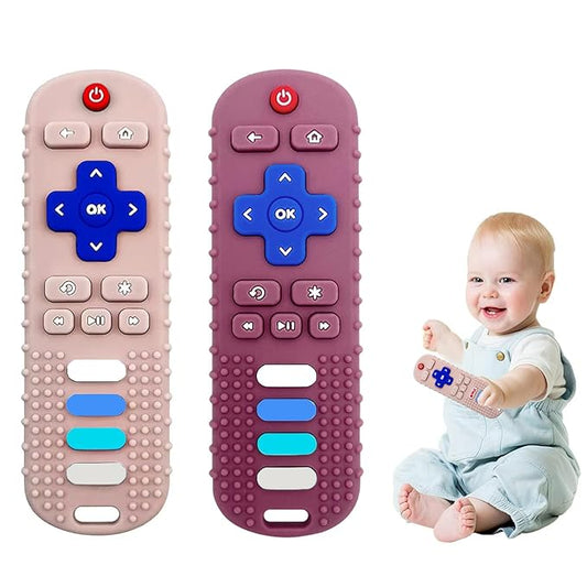 2-Pack Baby Teething Toys-TV Remote Control Shape Silicone Infants Teething 0-18 Months,BPA-Free