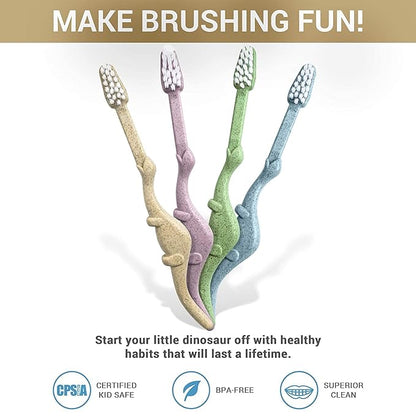 ROARex Vegan Eco Friendly Kids Toothbrush Natural Dinosaurs Made from Plants | 100% Biodegradable and Compostable | 1% for The Planet Product