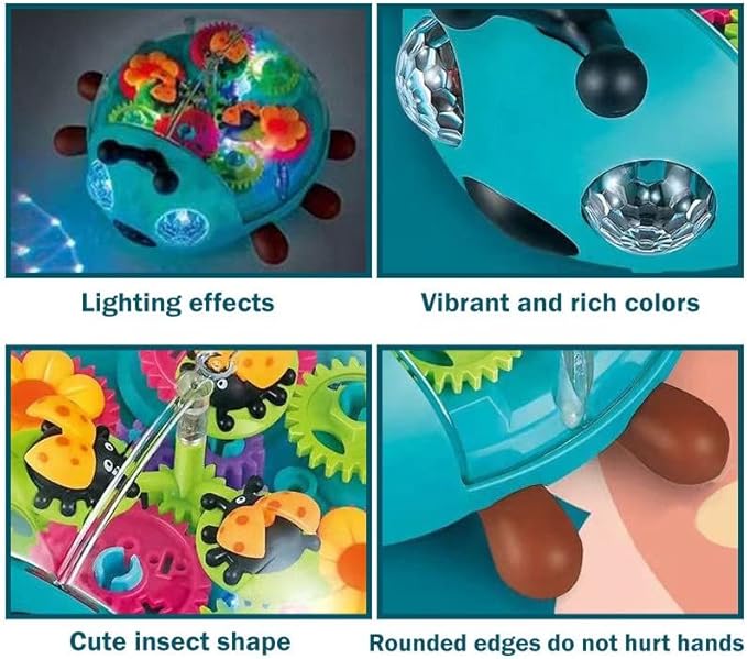 Nenekal Transparent Electric Ladybug Gear Toddler Toy with Flashing LED Lights and Music, Automatically Changes Direction