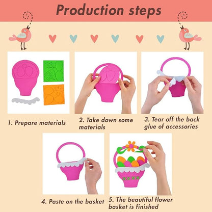 BigOtters Easter Craft Kits, 6PCS DIY Sets Including Hatching Chick Bunny Egg Easter Basket Craft Stick Sign Bunny Wreath and Rabbit Glasses for Kids Favor Classroom Daycare Homeschool Art Decor