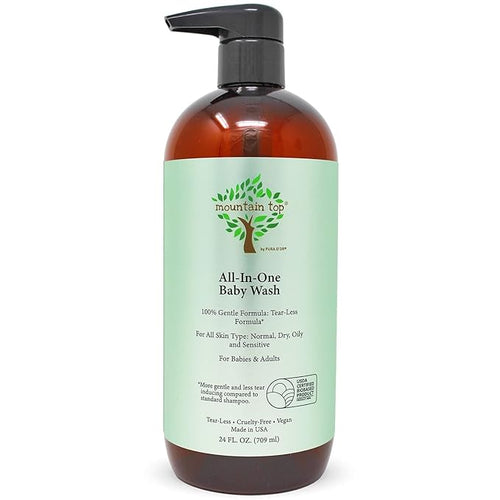 MOUNTAIN TOP All-in-One Baby Wash (24 oz / 709 ml) with Premium USDA Biobased Ingredients, Sulfate-Free 2-in-1 Baby