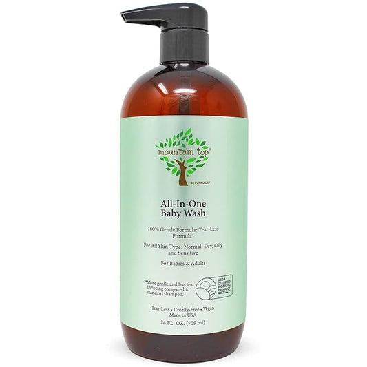 MOUNTAIN TOP All-in-One Baby Wash (24 oz / 709 ml) with Premium USDA Biobased Ingredients, Sulfate-Free 2-in-1 Baby