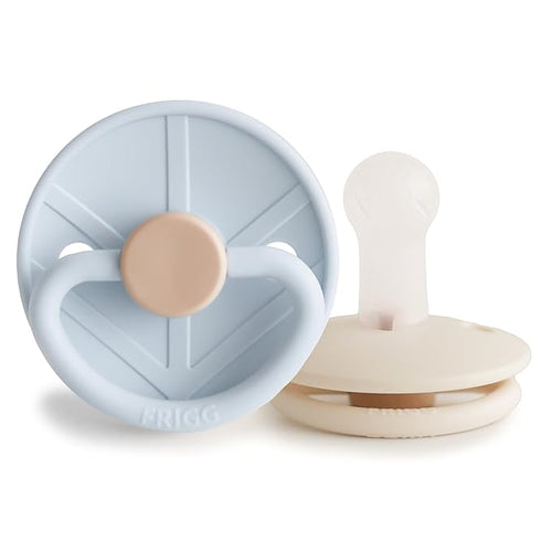 FRIGG Little Viking SilkySoft Silicone Baby Pacifier 2-Pack | Made in Denmark Blue/Cream,6-18 Months)