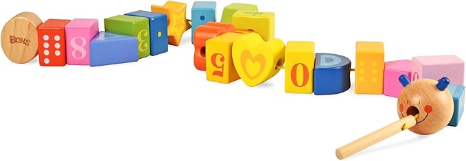 BOHS Caterpillar Lacing Blocks - Threading & Stacking - Toddler Learn Counting, Numbers and Shapes- Baby Kids Fine Motor Skills Toys