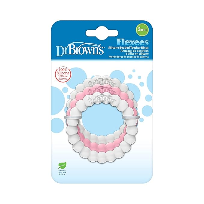 Dr. Brown's Flexees Friends Silicone Teether Purple Octopus Dr. Brown?s Flexees Beaded Teether Rings,100% Silicone Self-Soothe,3 Pack, 3m+