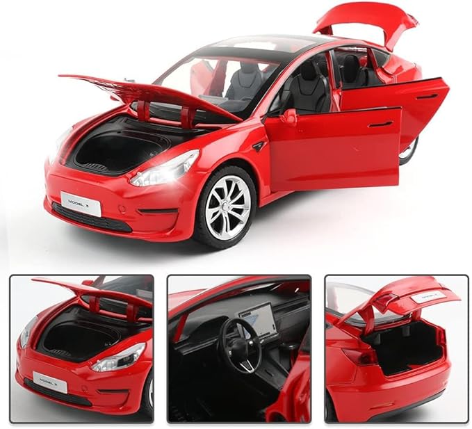 1:24 Scale Model 3 Alloy Car Model Diecast Toy Vehicles for Kids, Car Model Toy，Pull Back Alloy Car with Lights and Music Girls.(1:24 Model 3 -Red)