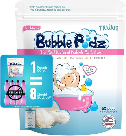 TruKid Bubble Podz Bubble Bath for Baby & Kids, Gentle Refreshing Bath Bomb for Sensitive Skin 7 for 60 Count 1))