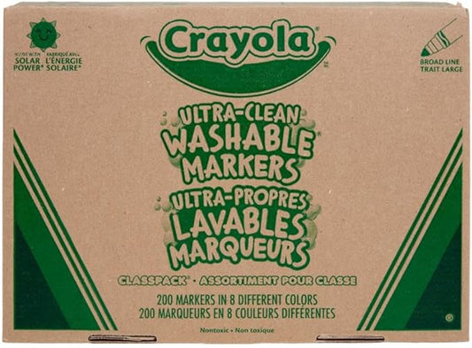 Crayola Broad Line Washable Markers - 200ct (8 Colors), Kids Bulk Classroom Markers, Back to School, Teacher Classroom Must Have