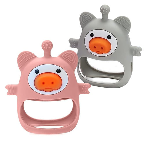2 Packs Pig Baby Teether,Teething Toys for Babies 0-6 Months