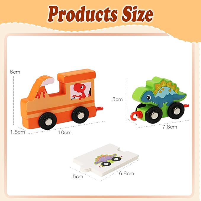 HOMEE Toddler Dinosaur Train Set with Number 0-10, 11 Pieces Kids Wooden Dino Train Toys with Puzzles 3 4 5 Year