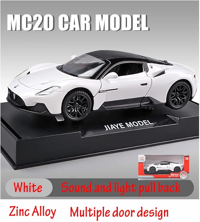 Alloy Collectible White MC20 Toy Cars Model Pull Back Vehicles