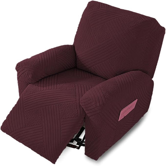 NORTHERN BROTHERS Recliner Chair Covers - Lazy Boy Recliner Covers That Stay in Place, 4 Pieces Reclining Chair Cover Recliner Slipcovers 1 Seater, Wine Red