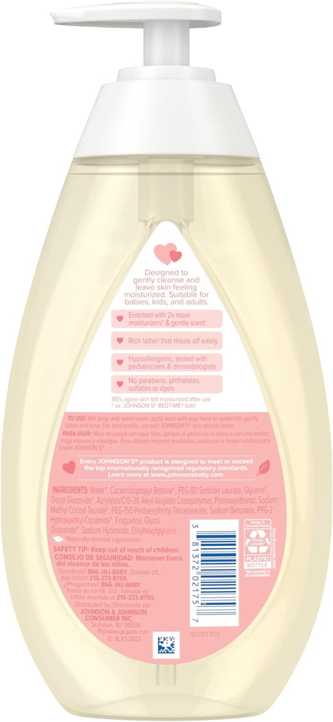 Johnson's Skin Nourish Moisture Wash, Baby Wash with Coconut & Honeysuckle Scents Cleanses & Leaves Skin Moisturized 20.3 fl.