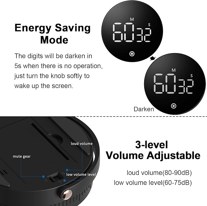 Digital Kitchen Timer for Cooking,Large LED Display Productivity Timer,Magnetic Countdown Timer Clock with 3-Level Volume Adjustable for Seniors, Kids, Teachers, Classroom, Exercise, Fitness