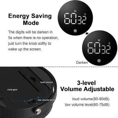 Digital Kitchen Timer for Cooking,Large LED Display Productivity Timer,Magnetic Countdown Timer Clock with 3-Level Volume Adjustable for Seniors, Kids, Teachers, Classroom, Exercise, Fitness