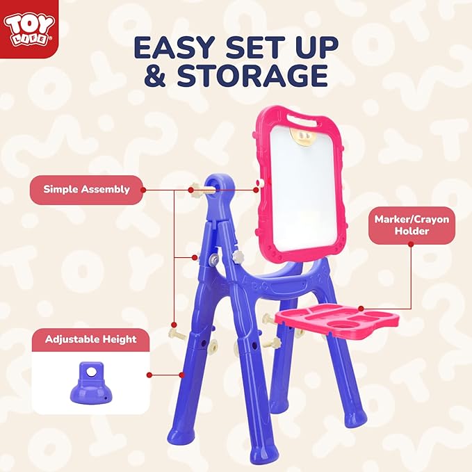 STEAM Life Art Easel for Kids, Double-Sided 4In1 Toddler Easel with Rotable Magnetic Chalkboard & White Drawing Board, Height Adjustable with Magnetic Letters & Numbers Gifts for Boys and Girls