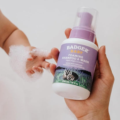 Badger Lavender Foaming Shampoo and Body Wash for Newborns and Toddlers, Organic and Gentle 10 fl