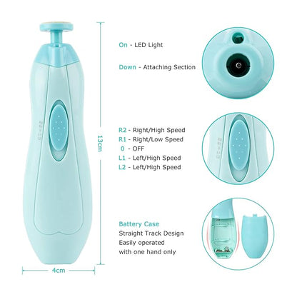 Baby Nail Trimmer Electric, Lupantte Safe Baby Nail File, Baby Nail Clippers with Light and 6 Grinding Pads for Newborn Infant Toddler or Adults Toes and Fingernails, Kids Nail Care, Polish and Trim