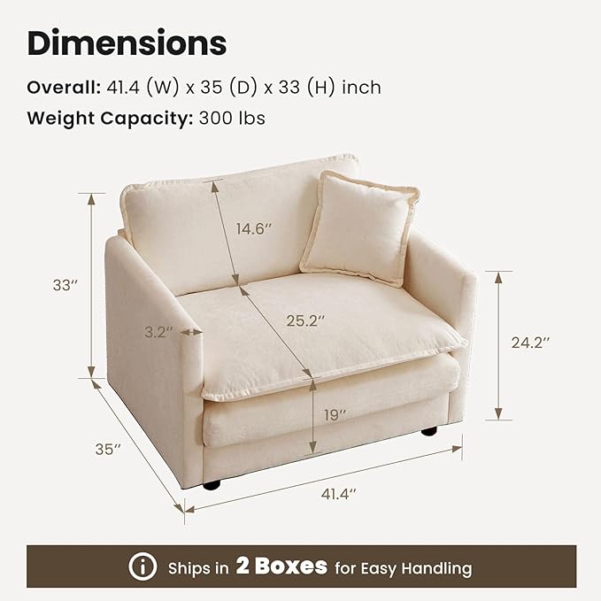 Chenille Oversized Accent Chair - 41.4”W Big Comfy Modular Cloud Chair, Cozy Armchair for Living Room, Bedroom, Kids Room, Family Room, Reading Nook, Warm Beige