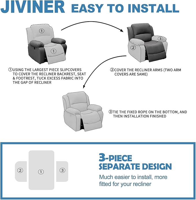 JIVINER 3 Piece Oversized Recliner Covers for Large Recliner with Pockets Stretch Jacquard Lazy Boy Reclining Couch Cover Soft Furniture Couch Protector with Elastic Bottom (1 Seater-XL, Pea Green)
