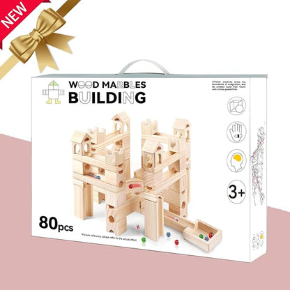 Wooden Marble Run for Kids Ages 4-8 – 80 Pieces Marble Rush Track Maze Construction Toy, STEM Building Blocks, Educational Gift for Boys & Girls