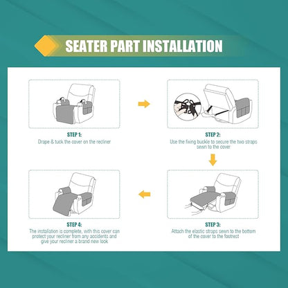 Ruaozz Waterproof Recliner Chair Covers Non Slip Chair Covers Washable Recliner Covers for Reclining Chair with Pockets Covers for Recliner Chair for Pets, Kids (Khaki, Medium-25'')