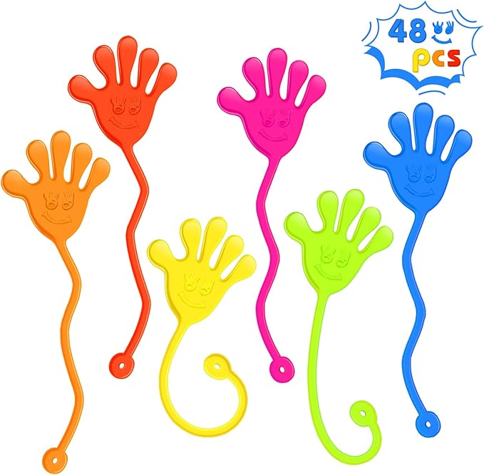 Sticky Hands Bulk 48 PCS Party Favors for Kids 4-8 8-12 Stretchy Sticky Hand Toy Valentines Day Gifts for Kids Goodie Bag Stuffers Filler Treasure Box Toys for Classroom Prizes Birthday Party Supplies