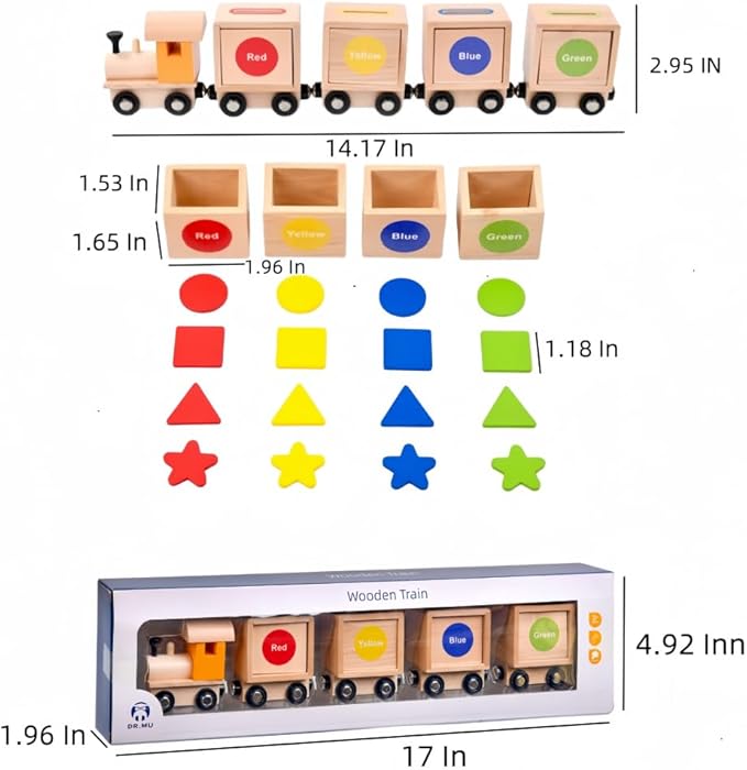 Wooden Magnetic Train Playset, Shape and Color Recognition Color Wooden Train 1-3 Years