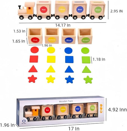 Wooden Magnetic Train Playset, Shape and Color Recognition Color Wooden Train 1-3 Years