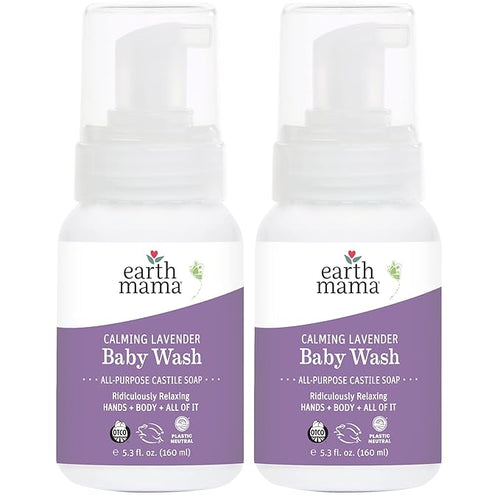 Earth Mama Calming Lavender Baby Wash Liquid Foaming Hand Soap, Organic All-Purpose Lavender Body Wash for Sensitive Skin 5.3Fl Oz (2PK)