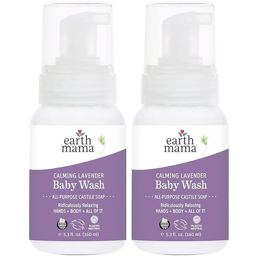 Earth Mama Calming Lavender Baby Wash Liquid Foaming Hand Soap, Organic All-Purpose Lavender Body Wash for Sensitive Skin 5.3Fl Oz (2PK)