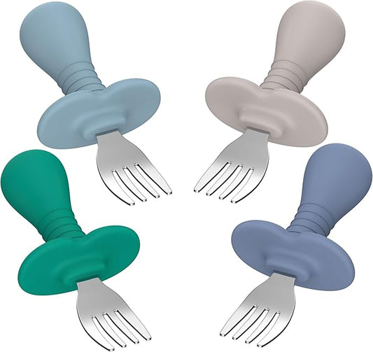4 Pieces Toddler Forks Baby Forks, Kids Silverware Set with Silicone Handle, 18/8 Stainless Steel Children Safe Forks, BPA Free, Anti-Choke Design, Fork Cutlery Set For Kids