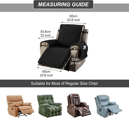 100% Waterproof Recliner Chair Cover, Recliner Chair Covers for Reclining Chair, Non-Slip Fabric Recliner Couch Cover for Living Room, for Pets Kids Protector, Washable (Black, 23"Recliner Chair)