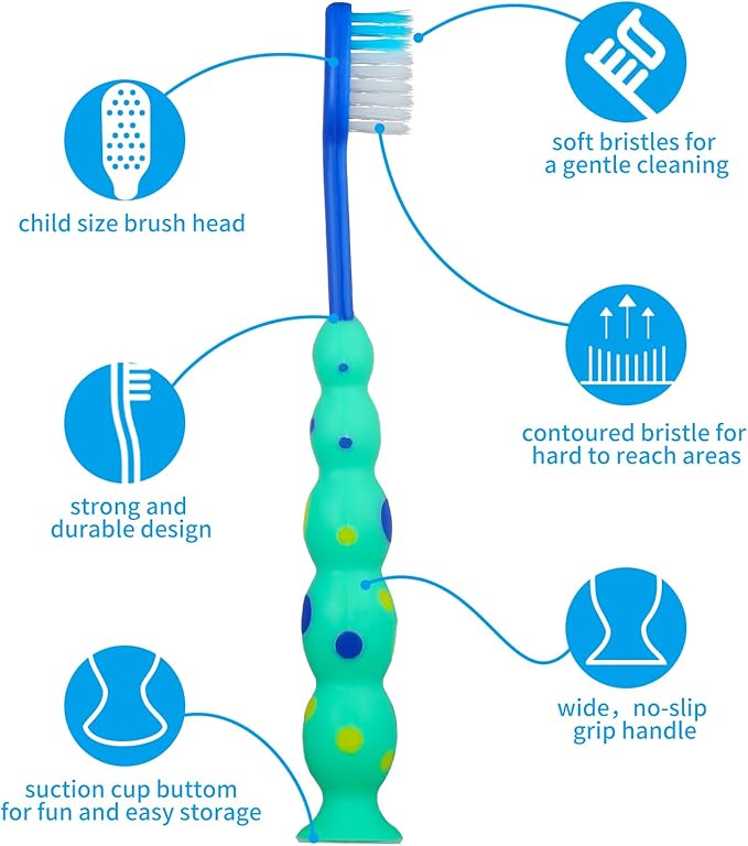 36 Pieces Toddler Toothbrush Bulk Kids Toothbrush Pack Manual Baby Toothbrushes with Covers Suction Cup Toothbrush Lovely Soft Bristle Animal Toothbrush for Kids Sensitive Teeth