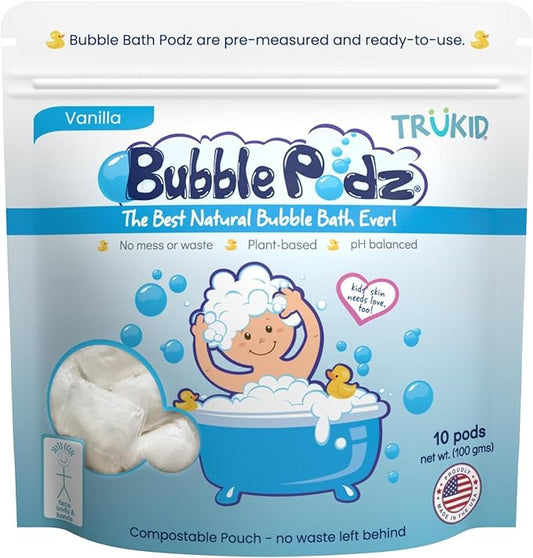 TruKid Bubble Podz | Bubble Bath for Toddlers 1-3, Baby & Kids 7 Kids (10 Count 1), Vanilla)