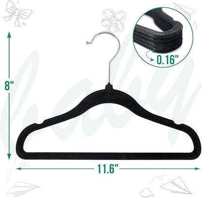 60 Pack Baby Clothes Hangers, 11.6 Inch Non-Slip Velvet Toddler Hangers, Felt Coat Hangers for Kids and Infant Closet Space Saving (Black)
