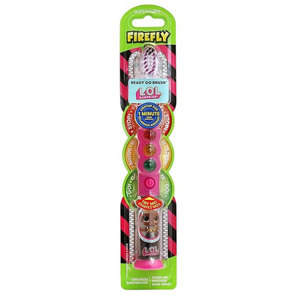 Firefly Ready Go Light Up Timer Toothbrush, L.O.L. Surprise!, Premium Soft Bristles, 1 Minute Timer, Less Mess Suction Cup, Battery Included, Easy Storage, Dentist Recommended, Ages 3+, 1 Pack