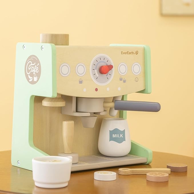 Wooden Coffee Maker Set with Accessories, 2 in 1 Toy Coffee Machine and Shop, Kitchen Pretend Play Toy for Kids Ages 3 Years and Up – FSC Certified