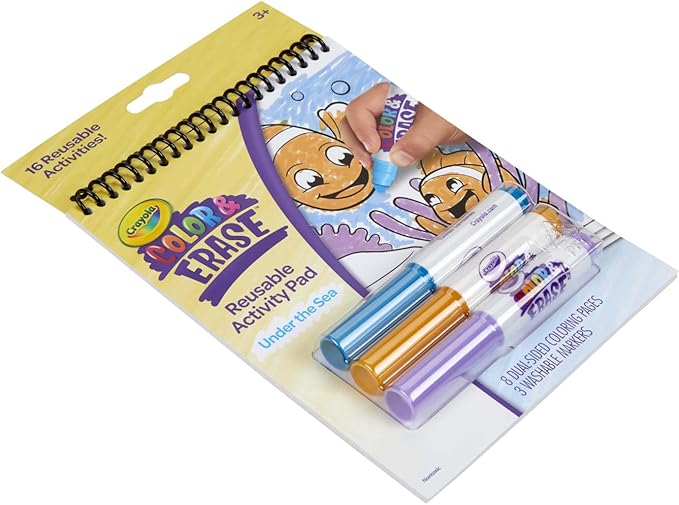 Crayola Color and Erase Reusable Activity Pad - Under The Sea, Ocean Coloring Pages, Toddler Coloring Activity, Kids Gift, 3+