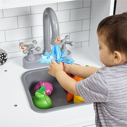 Wooden Play Kitchen - Kids Kitchen Playset with Cookware Accessories, Microwave, Oven, Sink, Real Lights & Sounds - Perfect for Chef Pretend Play, White