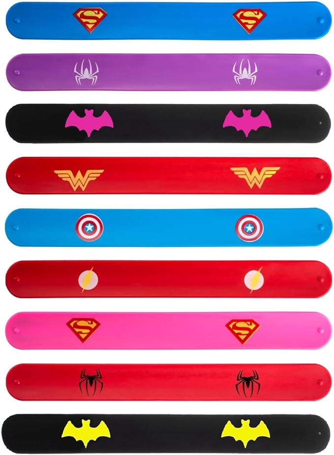 Superhero Slap Bracelet Toys for Kids Boys & Girls Birthday Party Supplies Favors(9 Packs)
