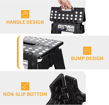 Delxo 16” Folding Step Stool in Black,1 Pack Premium Foldable Stool for Adults,Portable Collapsible Plastic Step Stool,Non Slip Folding Stools for Kitchen Bathroom Bedroom Up to 400LBS