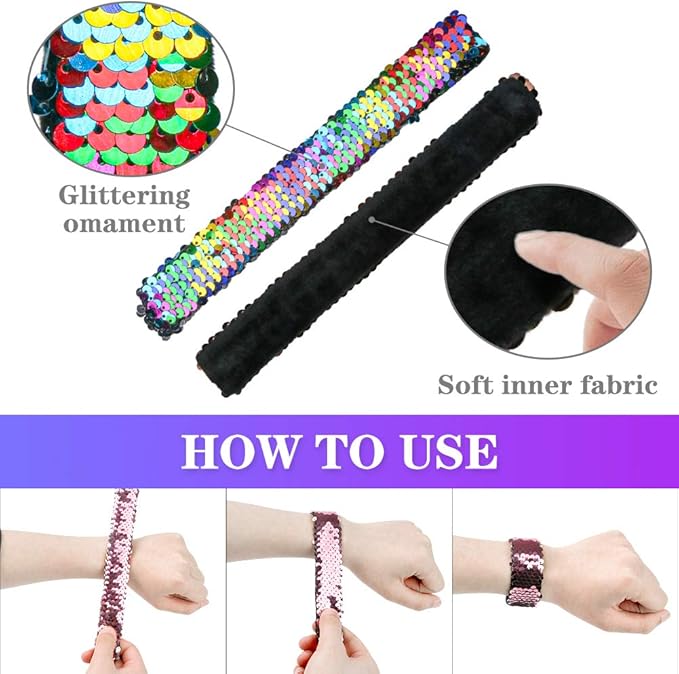VGOODALL 24pcs Slap Bracelet,Kids Squin Bracelet Mermaid Bracelet Flip Wristband Bracelet Kids Birthday Party Favors Supplies