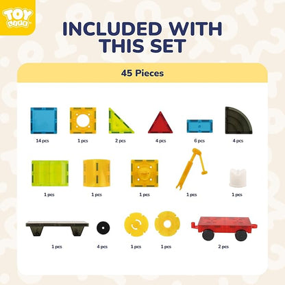 TOY Life Magnetic Tiles for Kids Ages 3-5, Building Toys for Kid Age 4-8, Magnet Construction Tile for Toddler 1-3, Kid Preschool Toys 45 Pcs