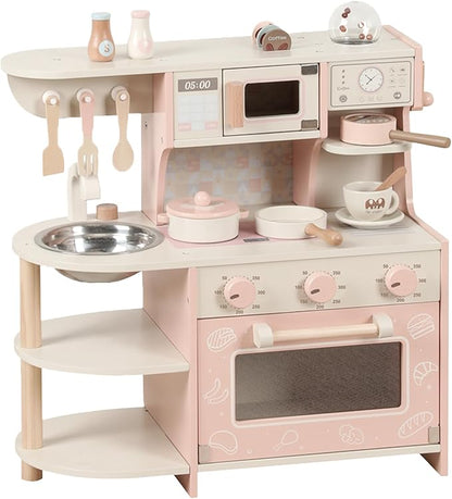 Wooden Play Kitchen for Kids, Pretend Kitchen Playset with Coffee Maker, Oven, Microwave, Cookware Accessories, Play Sink, Mini Toy Kitchen Set,Christmas Birthday Gift for Toddler Boys Girls